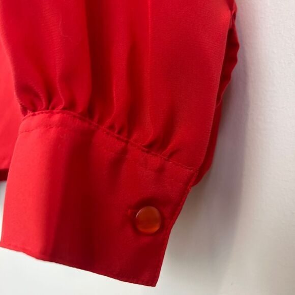 Vintage 80s Elite Women's 18 Red Long Sleeve Regal Ruffled Button Down Shirt Top - Picture 15 of 15